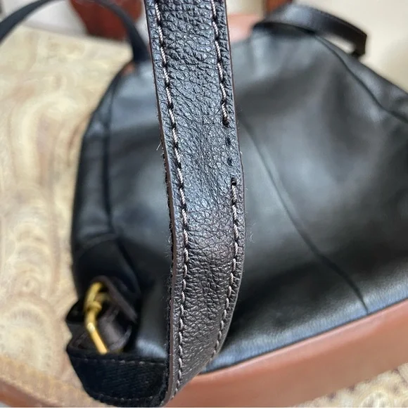 Fossil Felicity Backpack Black Pebbled Leather Brown Top Handle Mini Bag - Picture 16 of 16